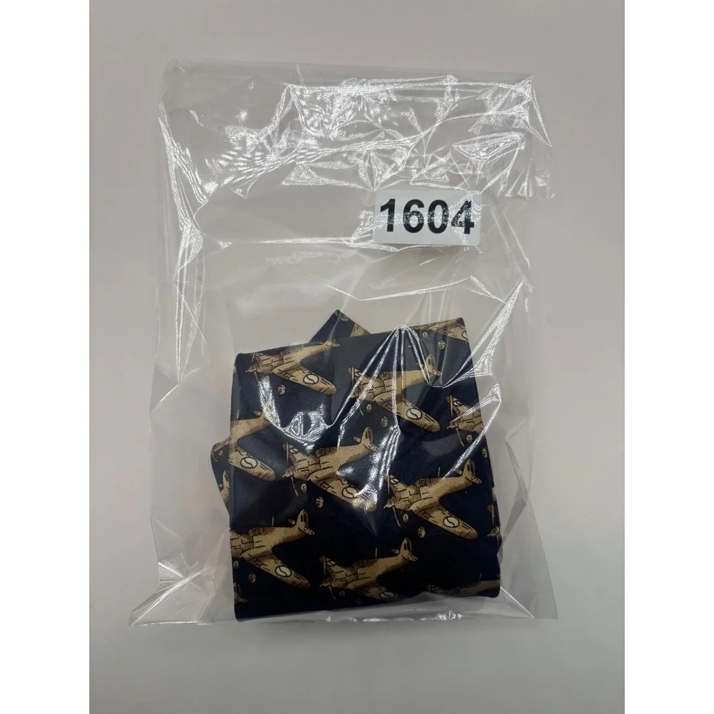 Fratello Mens Navy Blue Vintage Propeller Airplane Aviation Print Silk-Look Tie